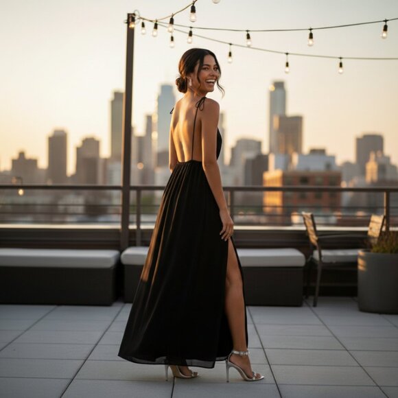 NWT Superdown Revolve Natasha High Slit Maxi Dress Small Tie Strap Evening Gown - Picture 2 of 12